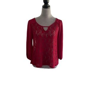 Alloy long sleeve burgundy lace blouse. Size M